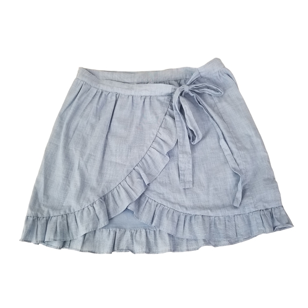 Madewell Meadow Ruffle Wrap Mini Skirt Chambray Blue Size 4 Tie Waist